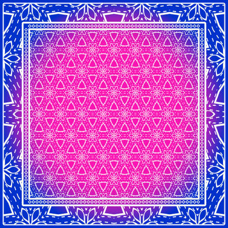 Design with abstract hand drawn geometric pattern with decorative element. Vector illustration. Template design for card, shawl, bandanna, fashion print.のイラスト素材