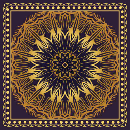 Decorative floral ornament with decorative border. For fashion print, bandanna, tablecloth, neck scarf.のイラスト素材