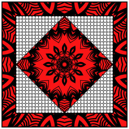 Floral pattern, colour scarf design. For design of carpet, shawl, pillow, cushion. Vector illustration.のイラスト素材