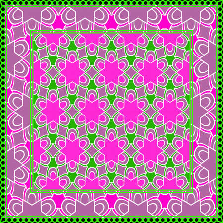 Background, geometric pattern with ornate lace frame. illustration. for Scarf Print, Fabric, Covers, Scrapbooking, Bandana, Pareo, Shawlのイラスト素材