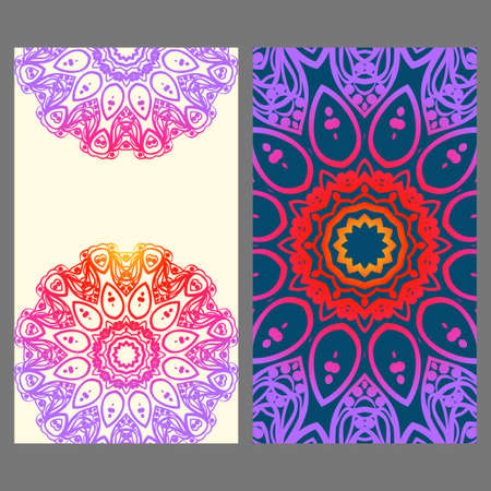 Invitation or Card template with floral mandala pattern. The front and rear side. Vector illustrationのイラスト素材