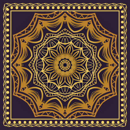 Design with abstract hand drawn floral color mandala pattern with decorative element. Vector illustration. Template design for card, shawl, bandanna, fashion print.のイラスト素材