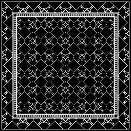 Template Print for Fabric. Pattern of Geometric ornament with Border. illustration. Seamless. For Print Bandana, Shawl, Carpet.のイラスト素材