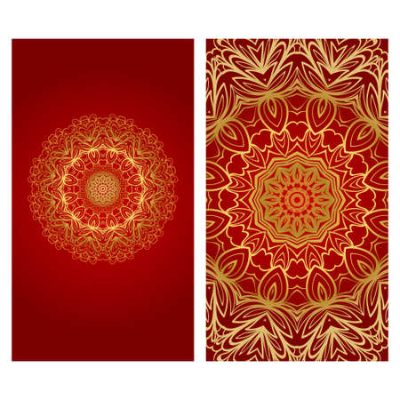 Cards or Invitations set with mandala ornament. Vector illustration. For wedding, bridal, Valentine's day, greeting card invitationのイラスト素材