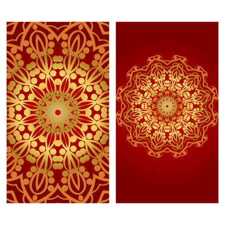 Invitation or Card template with floral mandala pattern. The front and rear side. Vector illustrationのイラスト素材