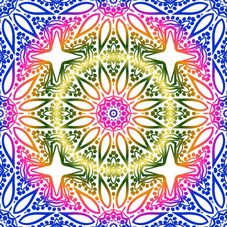 Floral Geometric Pattern with hand-drawing seamless. illustration. For fabric, textile, bandana, pillowcarpet printのイラスト素材