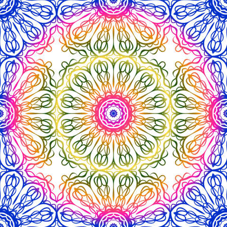 DecoraDecorative colorful floral ornament with decorative border. Ethnic seamless decoration. For fashion print, bandanna, tablecloth, neck scarftive colorful floral ornament with decorative border. Ethnic seamless decoration.のイラスト素材