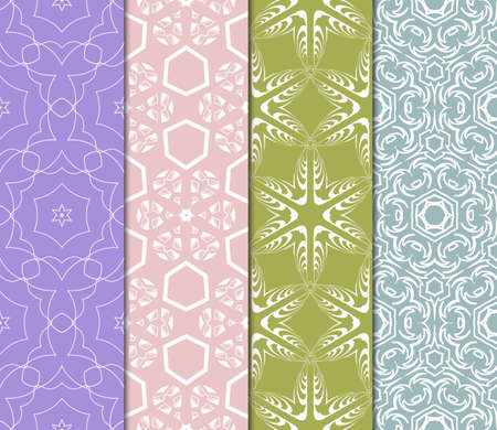 Set Of Pattern Of Abstract Geometric Flowers. Seamless Vector Illustration. For Design Greeting Cards, Backgrounds, Wallpaper, Interior Design. Tribal Ethnic Arabic, Fashionのイラスト素材