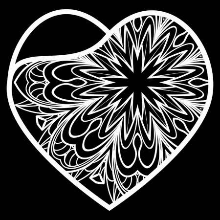 Openwork Heart With Flowers. Happy Valentines Day Holiday Decorative Elements. Vector Illustrationのイラスト素材