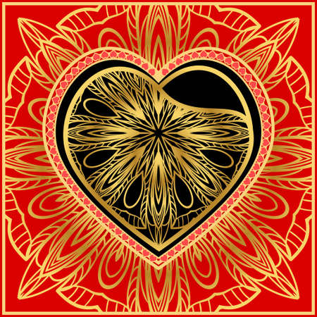 Romantic Pattern With Decorative Heart. Template for Happy Valentines Day. Vector Illustration. For Greeting Card, Invitation Or Postersのイラスト素材