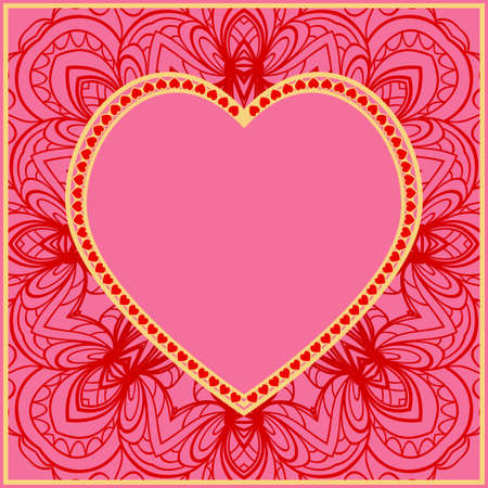 Vintage greeting card with heart and floral ornament. Template frame for greeting and wedding cards. Vector illustration.のイラスト素材