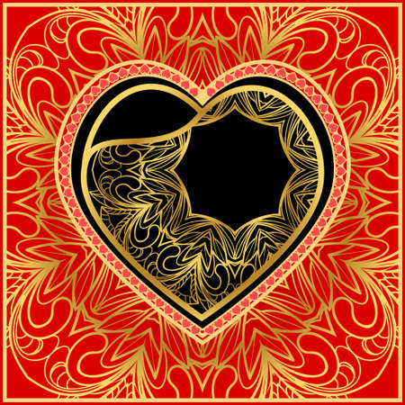 Lace Ornament With Heart And Floral Pattern. Template For Valentine's Day. Vector Illustration. For Greeting Card, Invitation Or Postersのイラスト素材