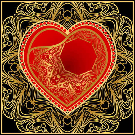 Lace Ornament With Heart And Floral Pattern. Template For Valentine's Day. Vector Illustration. For Greeting Card, Invitation Or Postersのイラスト素材