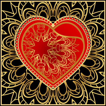 Vintage greeting card with heart and floral ornament. Template frame for greeting and wedding cards. Vector illustration.のイラスト素材