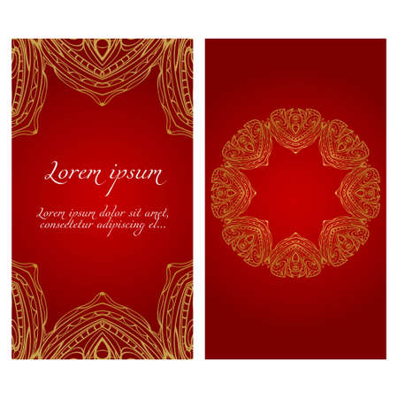 Cards or Invitations set with mandala frame ornament. Vector illustration. For wedding, bridal, Valentine's day, greeting card invitation.のイラスト素材