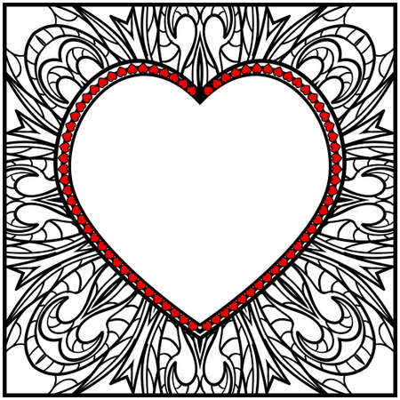 Template cards with decorative ornaments in the form of a heart. Template for Valentine's Day. Vector illustration. For design, print.のイラスト素材