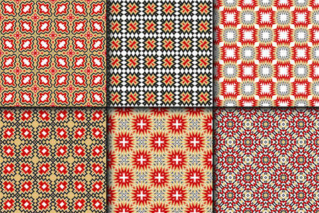 Set of Cyclical Pattern of Geometric Shapes. Seamless Vector Illustration. For the Interior Design, Wallpaper, Printing, Textile Industry, Scrapbook Paperのイラスト素材