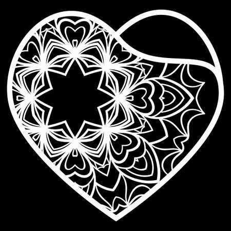 Openwork Heart With Flowers. Happy Valentines Day Holiday Decorative Elements. Vector Illustrationのイラスト素材