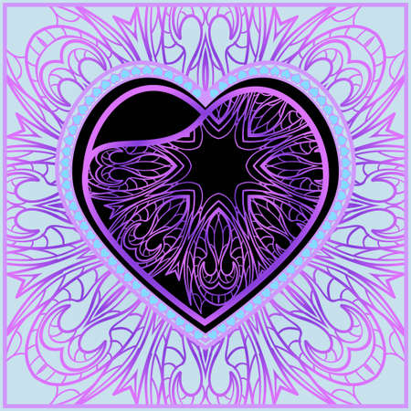 Template cards with decorative ornaments in the form of a heart. Template for Valentine's Day. Vector illustration. For design, print.のイラスト素材