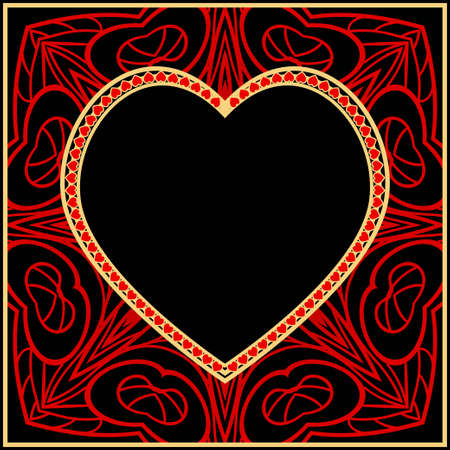 Vintage greeting card with heart and floral ornament. Template frame for greeting and wedding cards. Vector illustration.のイラスト素材