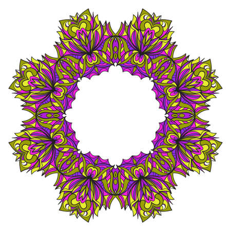 purple, yellow color decorative circle frame. Floral ornament. Vector illustrationのイラスト素材
