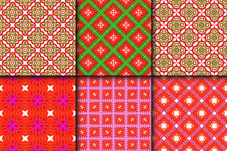 Set of Bright And Colorful Backgrounds Or Digital Papers. Backdrop. Vector Illustration. For Design, Wallpaper, Fashion, Print. Seamless Pattern With Abstract Geometric Style. Red, green color.のイラスト素材