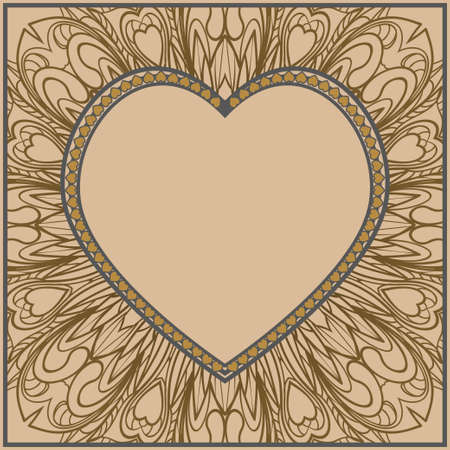 Romantic Greeting card with heart and floral ornament. Template For Valentine's Day. Design for card, paper, party, printのイラスト素材