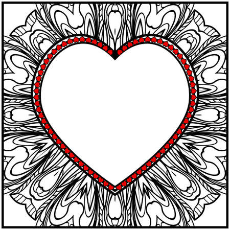 Lace Ornament With Heart And Floral Pattern. Template For Valentine's Day. Vector Illustration. For Greeting Card, Invitation Or Postersのイラスト素材
