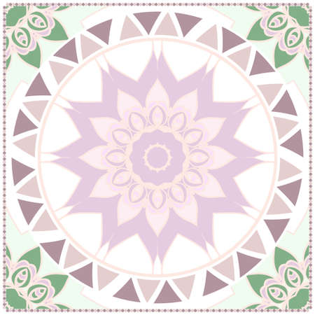 Card Template With Floral Mandala Pattern. Vector Template. Islam, Arabic, Indian, Mexican Ottoman Motifs. Hand Drawn Background. Pastel color.のイラスト素材
