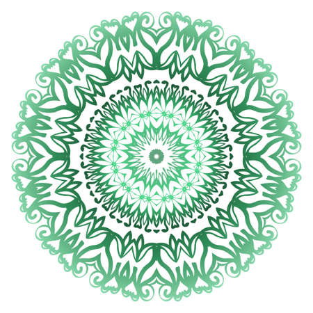 Green color Ornamental Circle Pattern. Hand Draw Mandala. Vintage Decorative Elements. Vector Illustration. Anti-Stress Therapy Patternのイラスト素材