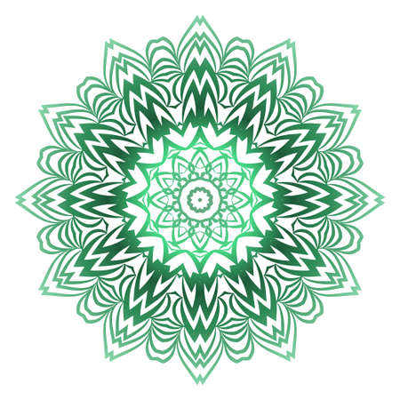 Green color Ornamental Circle Pattern. Hand Draw Mandala. Vintage Decorative Elements. Vector Illustration. Anti-Stress Therapy Patternのイラスト素材