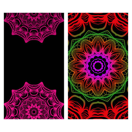 Relax cards with mandala formed flowers, boho style, vector illustration. For wedding, bridal, Valentine's day, greeting card invitation.のイラスト素材