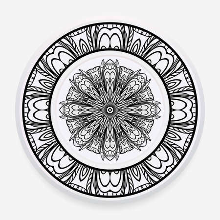 Decorative plate with round mandala ornament. Abstract floral pattern in ethnic style. Vector illustration.のイラスト素材