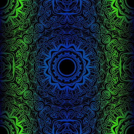 Mandala Seamless Floral Pattern. Design For Square Fashion Print. Vector Illustration. Blue, green colorのイラスト素材