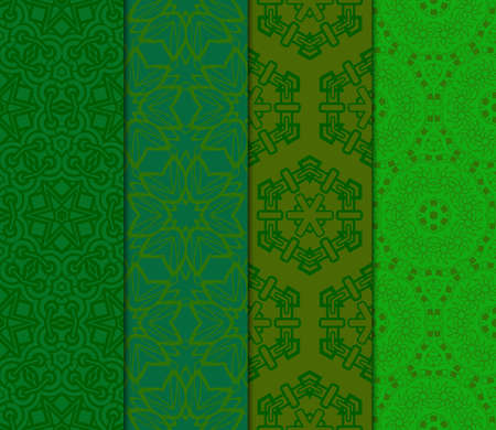 Set of Abstract Vector Seamless Pattern With Abstract Floral And Leave Style.Green color. For Modern Interiors Design, Wallpaper, Textile Industryのイラスト素材