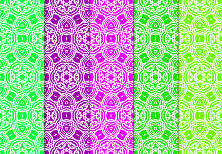 Set of Modern Stylish Geometry Seamless Pattern Art Deco Background. Luxury Texture For Wallpaper, Invitation. Vector Illustration And Handmade Symbol. Green, purple color.のイラスト素材