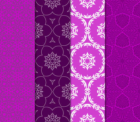Set of Beautiful Seamless Flower Ornament Vector Illustration. Abstract. Paper For Scrapbook. Purple color.のイラスト素材
