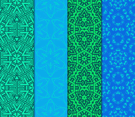 Set Of Pattern Of Abstract Geometric Flowers. Seamless Vector Illustration. For Design Greeting Cards, Backgrounds, Wallpaper, Interior Design. Tribal Ethnic Arabic, Fashion Decorative Ornament.のイラスト素材