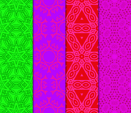 Red, purple, green color set of Abstract Vector Seamless Pattern With Abstract Geometric Style. Repeating Sample Figure And Line. For Fashion Interiors Design, Wallpaper, Textile Industry.のイラスト素材