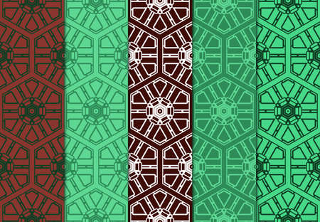 Set of Ornament With Geometric Colorful Pattern. For Print On Fabric, Papper, Design. Vector Illustration. Seamless.のイラスト素材