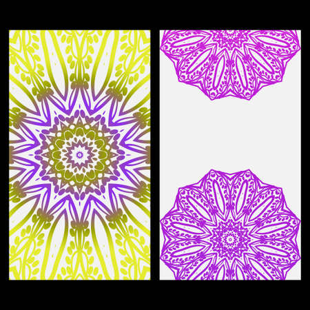 Card template with floral mandala pattern. Business card for fitness center, sport emblem, meditation class. Vector illustrationのイラスト素材