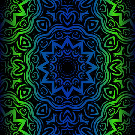 Mandala Seamless Floral Pattern. Design For Square Fashion Print. Vector Illustration. Blue, green colorのイラスト素材