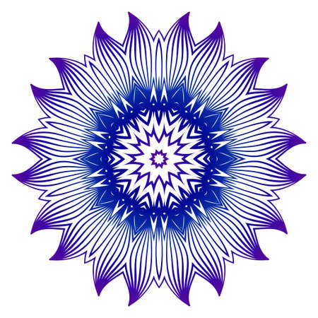 Mandala in linear Ethnic style. Round vector ornament. Blue, purple color gradient. Idea for your Holiday design, cover, poster, tattoo, decorated, bussiness brochure, flyer.のイラスト素材