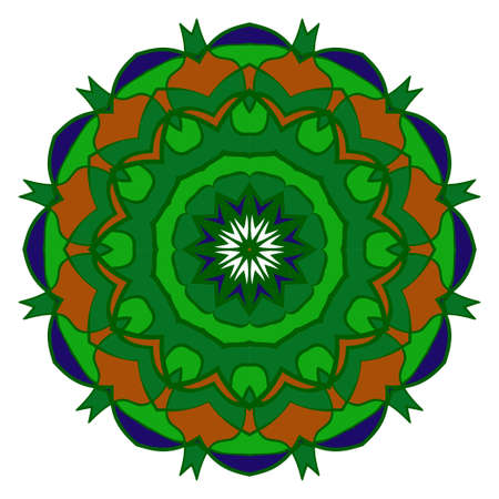 Green, dark blue, brown color Modern Decorative floral mandala. Decorative Cicle ornament. Floral design. Vector illustration. Can be used for textile, greeting card, coloring book, phone case printのイラスト素材