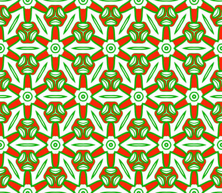 Green, red color Vector Seamless Pattern With Abstract Geometric Style. Repeating Sample Figure And Line. For Fashion Interiors Design, Wallpaper, Textile Industry.のイラスト素材