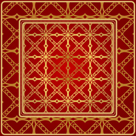 Fashion Design Print With Geometric Pattern. Vector Illustration. For Modern Interior Design, Fashion Textile Print, Wallpaper. Red, golden color.のイラスト素材