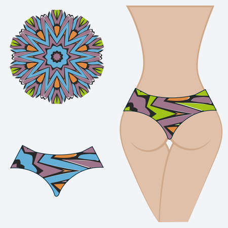 Female buttocks with panties. Decorative vector illustration. Mandala fashion printのイラスト素材