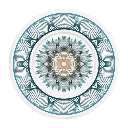 Matching decorative plates for interior design. Empty dish, porcelain plate mock up design. Vector illustration.のイラスト素材