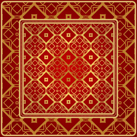 Fashion Design Print With Geometric Pattern. Vector Illustration. For Modern Interior Design, Fashion Textile Print, Wallpaper. Red, golden color.のイラスト素材