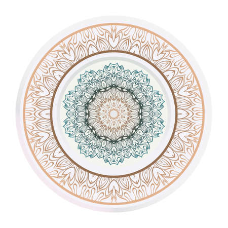 Concept Decorative plates with Mandala ornament patterns. Home decor background. Vector illustrationのイラスト素材